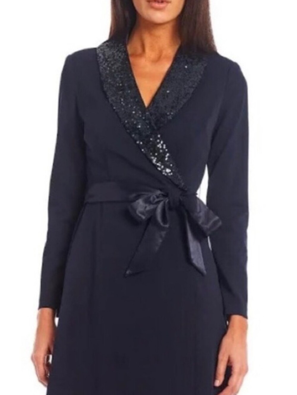 Adrianna Papell Sequin Collar Wrap Dress